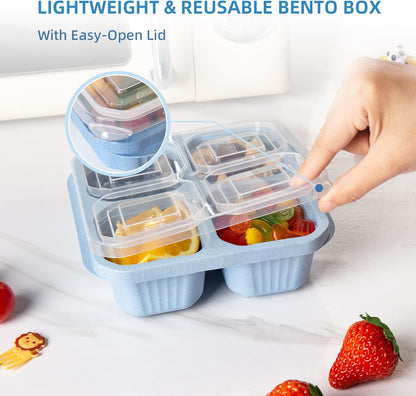 6 Pack Bento Box, 4 Compartment Lunchable Snack Containers with Lids for Meal Prep, School, Travel, Reusable Divided Lunch Food Container for Adults, Kids, Toddlers