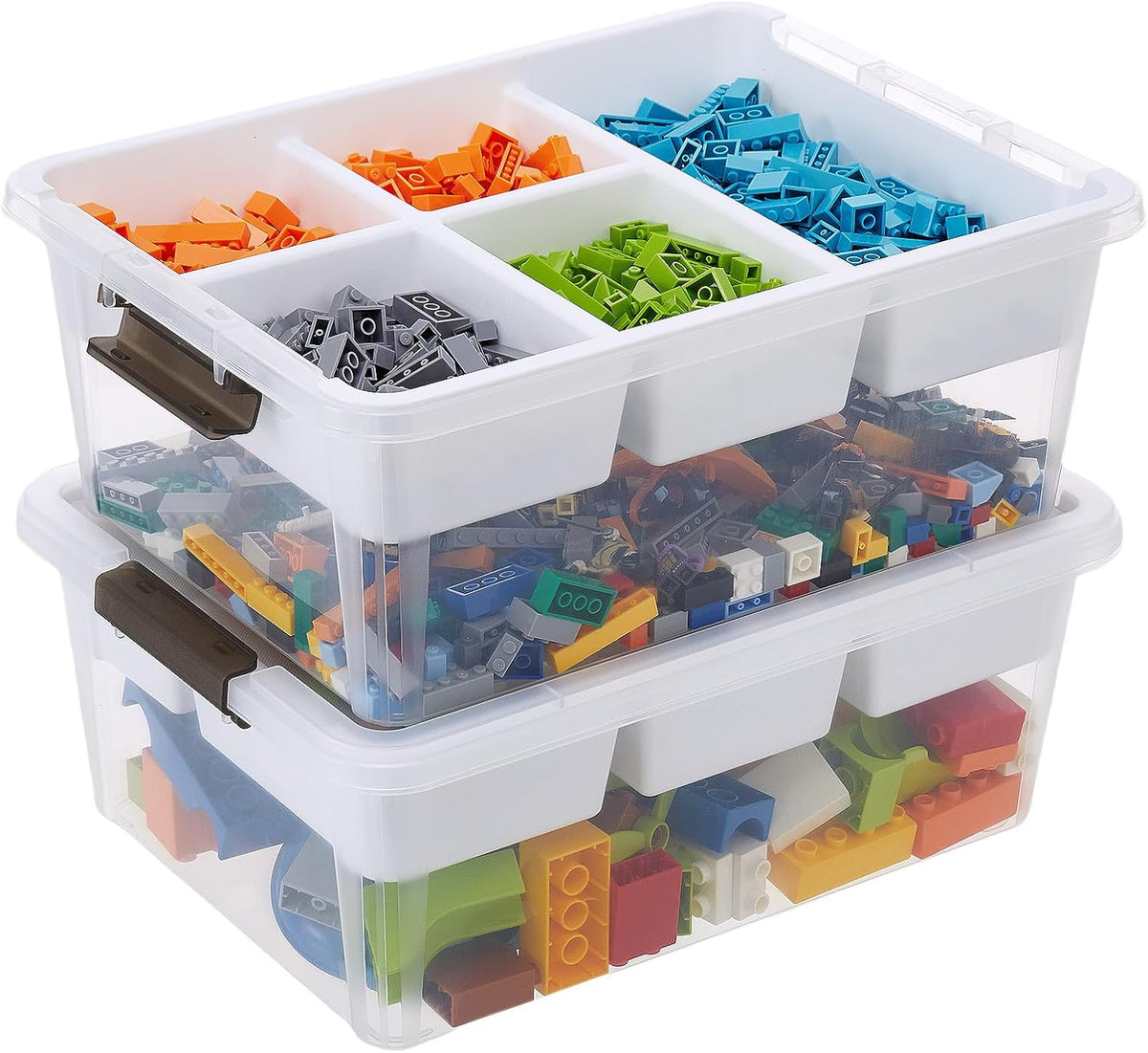 MACOPRO 17 QT Plastic Storage Box with Removable Tray, Bins with Lids, Clear Storage Container for Craft Supplies, Beads, Tools, Sewing, and Playdoh Organization (White, -17QT)