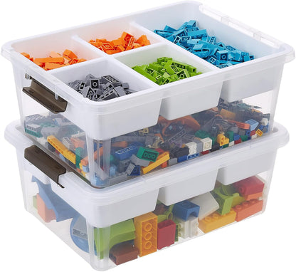 MACOPRO 17 QT Plastic Storage Box with Removable Tray, Bins with Lids, Clear Storage Container for Craft Supplies, Beads, Tools, Sewing, and Playdoh Organization (White, -17QT)