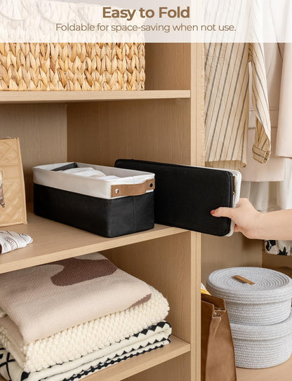StorageWorks Narrow Storage Bins, Small Basket for Closet and Shelves, Fabric Organizer with Handles, Toilet Paper Storage, Black, 2-Pack