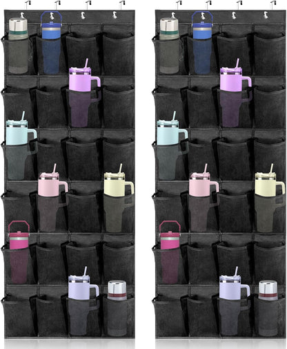 Over The Door Water Bottle Organizer for Stanley, Multi-Functional 24 Pockets Water Bottle Organizer for Door, Foldable Wall-Mounted Design, Over The Door Cup Holder for Kitchens and RV