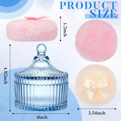 Tioncy 3 Pcs Large Body Powder Puff and Container Valentine's Day gift Powder Container with Puff Crystal Case Soft Washable Reusable Velour Face Body Glitter Wet Dry Makeup (Classic,Clear)