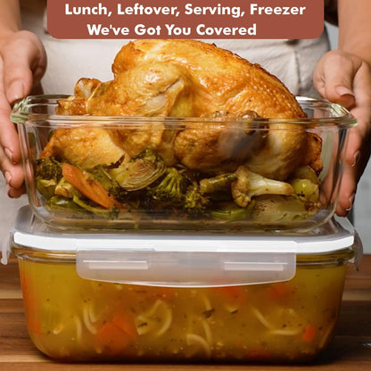 8 Cups/ 63 Oz 4 Piece (2 containers + 2 Lids) Large Glass Food Storage/ Baking Containers with Locking Lids . Ideal for Storing food, vegetables or fruits. BPA Free & Leak Proof -Microwave, Oven Safe