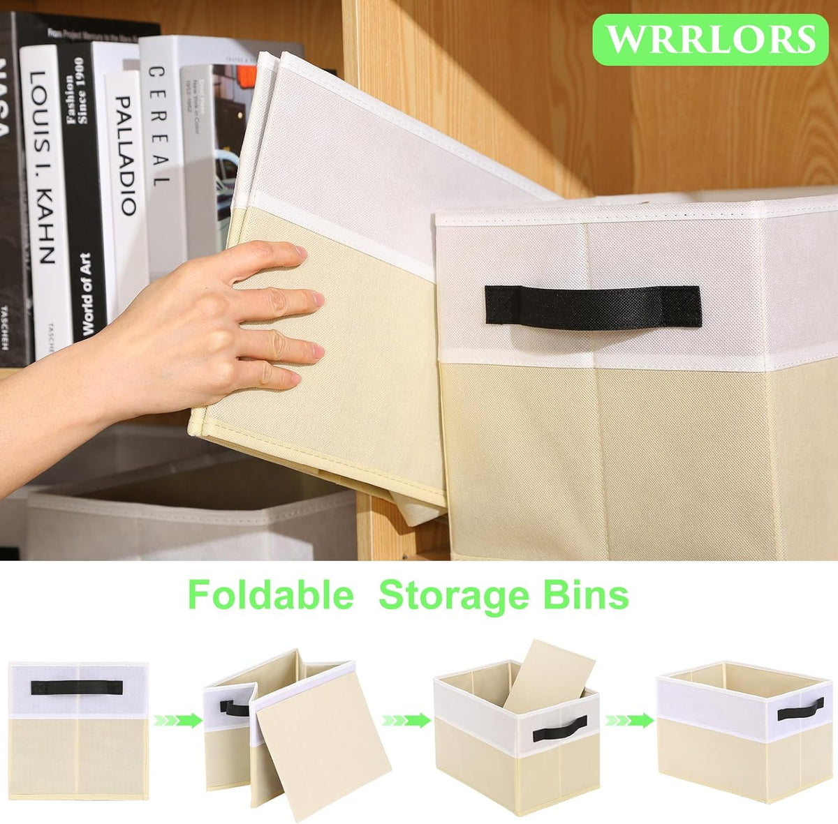 Closet Storage Bins, Large Closet Organizer Baskets with Divider & Handles,Trapezoid Fabric Shelf Organizers, Collapsible Storage Cubes for Clothes, Towels, Toys - Beige