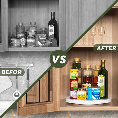 Lazy Susan Organizer, 10 Inch Non-Skid Bamboo Turntable Organizer for Salt Pepper Olive Oil and Spices Next to Stove, Wooden Lazy Susan for Table or Kitchen Countertop Organizer