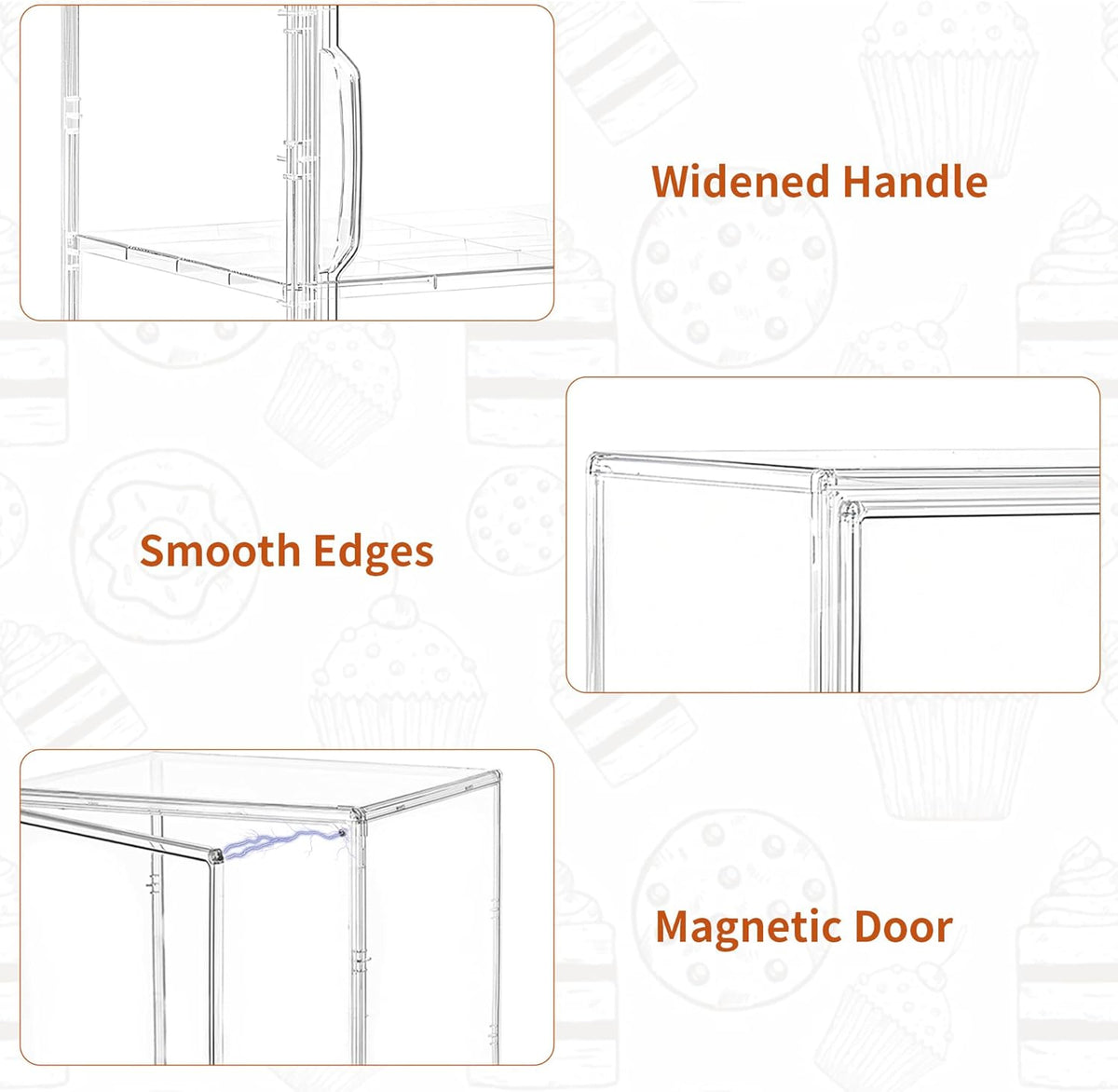SANKEU Pastry Display Case,Bread Box for Kitchen Countertop,4 Layers Adjustable Clear Bread Storage with Magnetic Door Bakery Pastry Display15.5x11.4x9.8inch，1 Pack