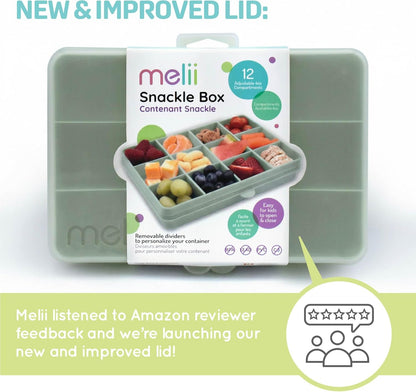 melii Snackle Box |12-Compartment Snack Container with Removable Dividers, BPA-Free Food Storage for Travel, School & On-the-Go Snacks, Kids & Family Organizer (Grey)
