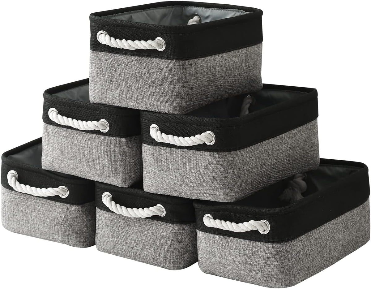 Fabric Storage Bins 12x8x5 inch [6-Pack] with Rope Handles - Decorative Baskets for Organizing
