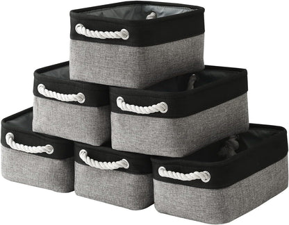 Fabric Storage Bins 12x8x5 inch [6-Pack] with Rope Handles - Decorative Baskets for Organizing