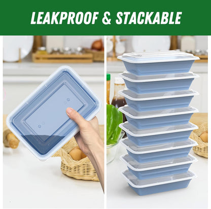 50 Pack (100-Piece) 32 oz Meal Prep Containers Reusable with Easy Open Lids, Sturdy Leakproof Food Safe, Microwave Freezer Dishwasher Safe, To Go Take Out Plastic Food Storage Pans with Lids, Black