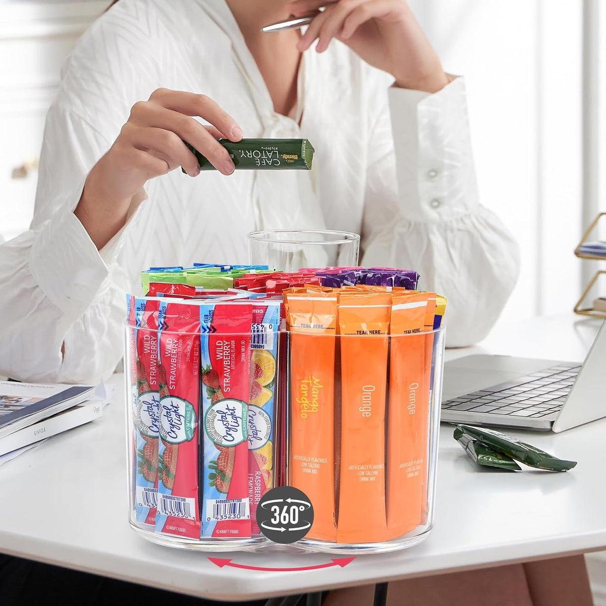 Drink Packet Organizer For Powdered Drink Mix,Powder Packet,Water Packet,Water Flavor Packet,Lazy Susan Organizer Rotating Holder for Drink Mix Necessities（Square）