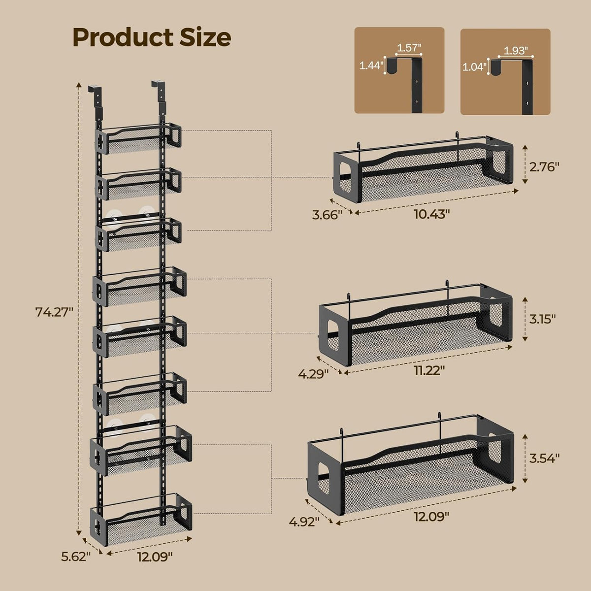 Delamu 8 Tier Over the Door Pantry Organizer, 2in1 Hanging or Wall Mount Spice Rack Seasoning, Adjustable Heavy-Duty Narrow Pantry Door Organizer and Storage for Kitchen Cabinet and Bathroom,12" White