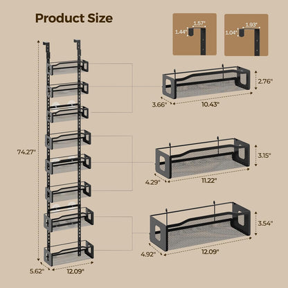 Delamu 8 Tier Over the Door Pantry Organizer, 2in1 Hanging or Wall Mount Spice Rack Seasoning, Adjustable Heavy-Duty Narrow Pantry Door Organizer and Storage for Kitchen Cabinet and Bathroom,12" White