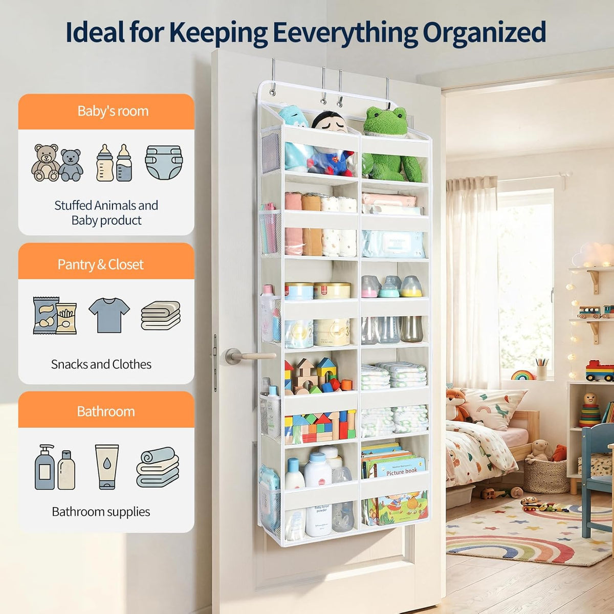 Yecaye Over The Door Organizer, 5 Tier Extra Large Behind Door Storage of 10 Compartments, 80lbs Heavy Duty Door Organizer Hanging with Clear Window for Closet Bedroom Pantry Bathroom, Grey
