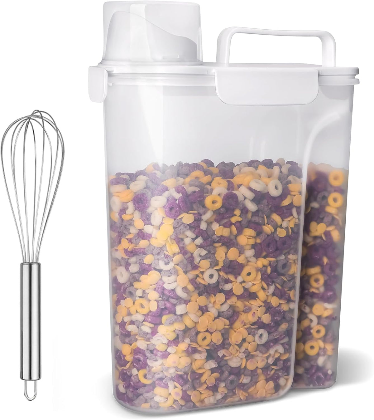 Uppetly Rice Airtight Dry Food Storage Containers, BPA Free Plastic Storage Bin Dispenser with Pourable Spout, Measuring cup for Cereal, Flour and Baking Supplies, Include a Stainless Steel Whisk