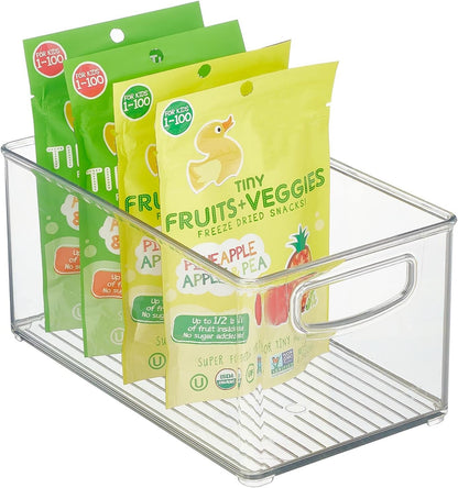 mDesign Plastic Long Stackable Storage Organizer Container, Organization Bin w/Handles for Kitchen, Pantry, Fridge, Freezer, Cabinet, Perfect to Hold Breast Milk - Ligne Collection - Clear