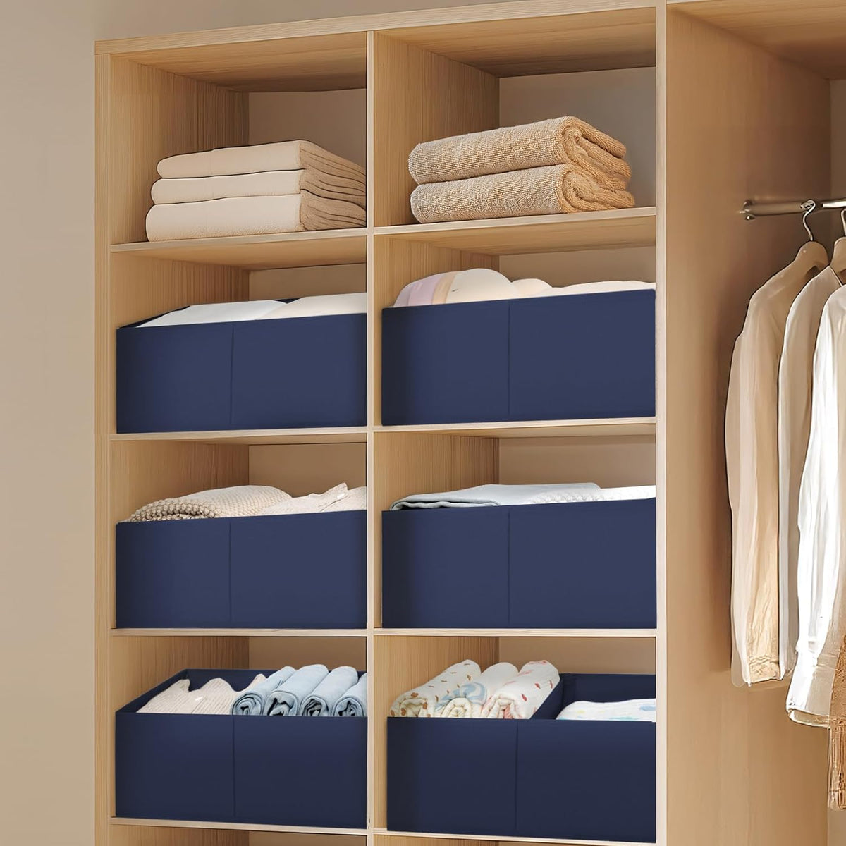 DIMJ Closet Storage Bins - Fabric Storage Baskets for Shelves, Collapsible Closet Organizers and Storage with Handles, Trapezoid Shelf Organization Storage Cubes for Purse, Toys, Books, Towel, Socks