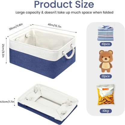 Large Storage Baskets- 15.7x11.8x8.26 inch Storage Bins for Shelves and Closet Organizing, Foldable Fabric Bin for Home Organization Clothes and Laundry (3-Pack, White&Khaki)