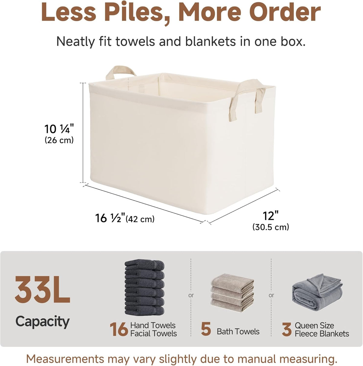 StorageWorks Storage Bins, Shelves Baskets for Organizing, Fabric Closet Organizers with Handles, Metal Frame, Beige-Cotton-linen, 2-Pack