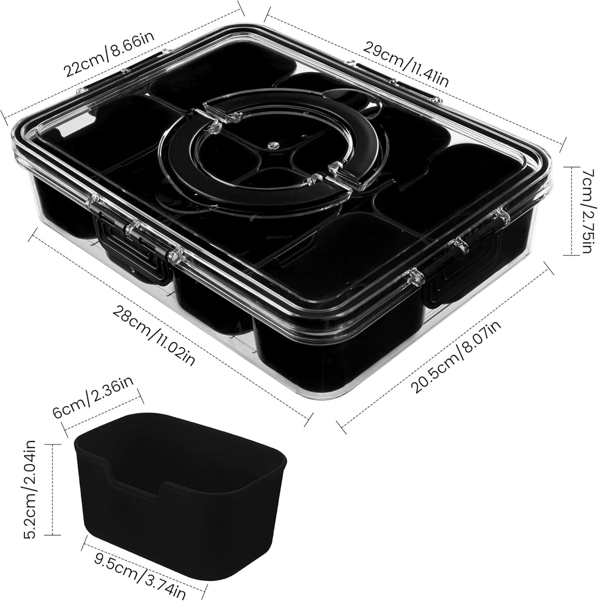 Dingerjar Divided Serving Tray with Lid and Handle - Snackle Box Charcuterie Container for Portable Snack Platters - Clear Organizer for Candy, Fruits, Nuts, Snacks - Perfect for Party, Entertaining