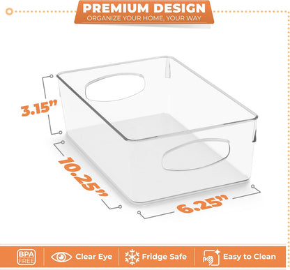 Sorbus Small Clear Plastic Storage Bins for Organizing, Clear Organizer Bins with Handles, Plastic Storage Bins for Closet, Pantry, Fridge, Medicine Cabinet Organizer, Shelves, Freezer, Drawer