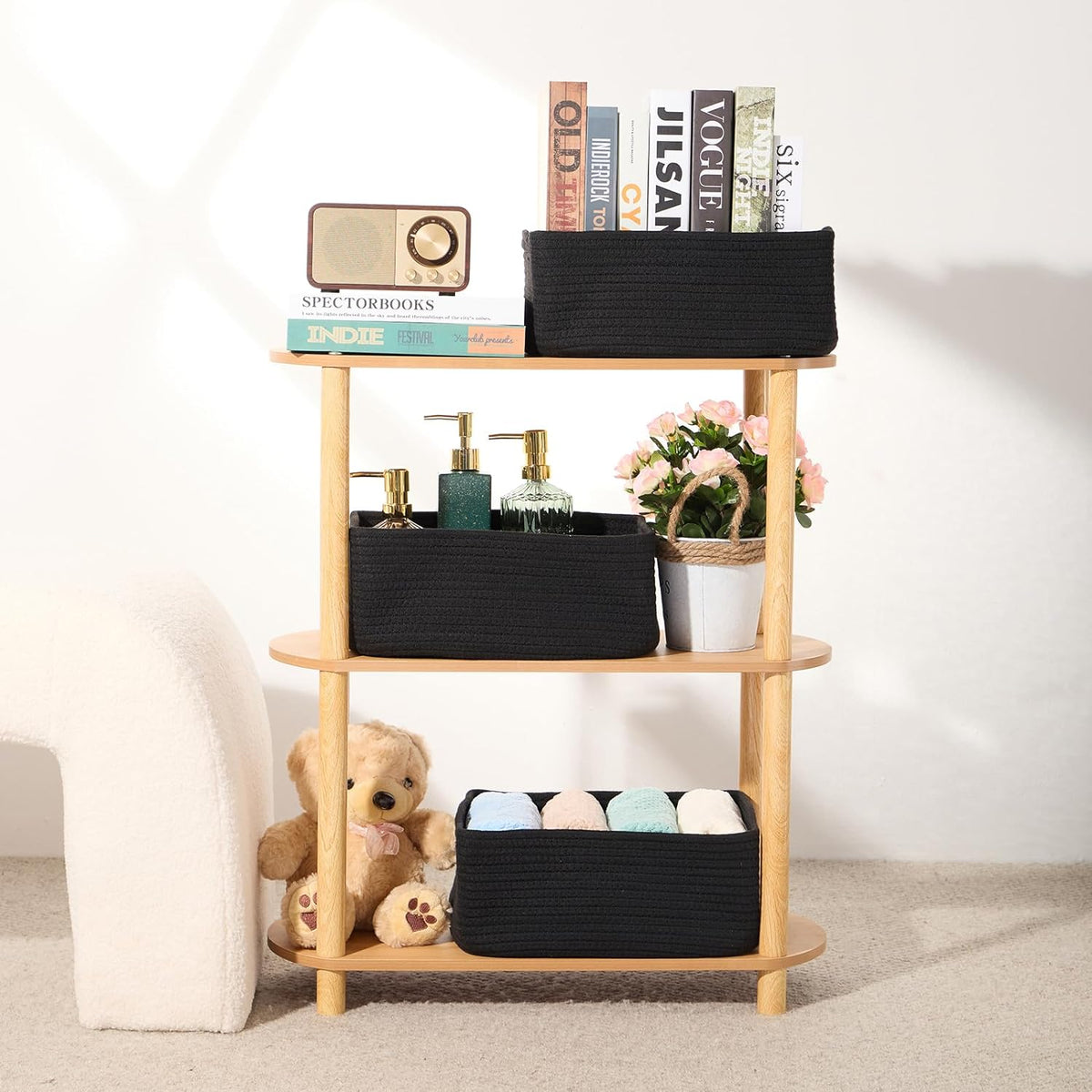MiniArk Small Storage Baskets for Organizing | Closet Organizer Bins | Shelf Toy Basket | Woven Rope Baskets | Cube Decorative Box | Shallow Basket | L11.5xW7.5xH4.7| Brown