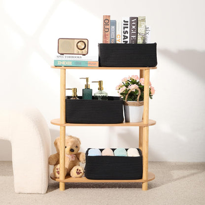 MiniArk Small Storage Baskets for Organizing | Closet Organizer Bins | Shelf Toy Basket | Woven Rope Baskets | Cube Decorative Box | Shallow Basket | L11.5xW7.5xH4.7| Brown
