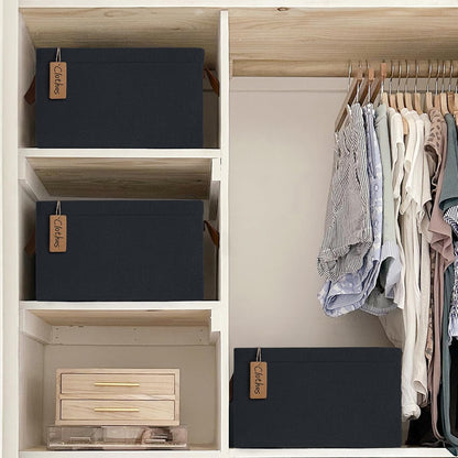 CHICVITA Large Storage Baskets for Shelves, Fabric Storage Bins with Metal Frame, Closet Organizers and Storage Boxes for Clothes Toy, Beige