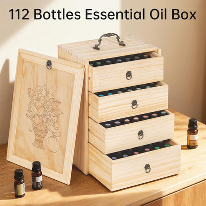 TORIBIO Essential Oil Storage Box for 60 Bottles, Wooden Essential Oils Holder Organizer Holds 5-30ml for Young Living & Doterra Bottles