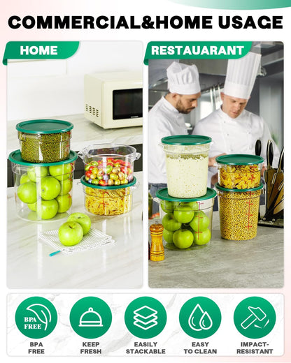 4QT NSF Food Storage Containers: 8 PCS [Food Grade][Hot&Cold Resistant] Commercial Clear Food Storage Containers with Lids for Restaurant Kitchen Proof Dough, Measuring Spoons Included(BPA FREE) - Colors B