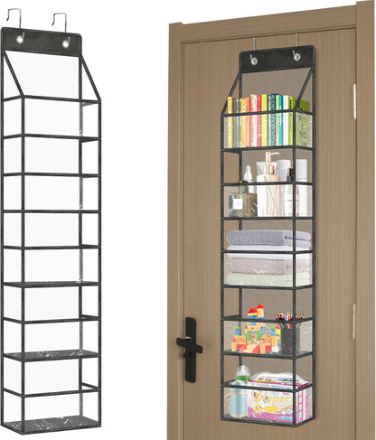 5-Shelf Over The Door Pantry Organizer with Clear Pockets, Heavy Duty Hanging Storage for Closet, Bedroom, Bathroom, and Nursery (Black, Holds up to 28 lbs)