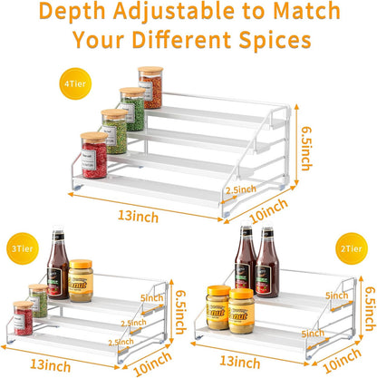 RCHYFEED Spice Rack Organizer for Cabinet Pantry,4 Tier Spice Rack Countertop, Depth Adjustable Spice Organization for Cabinet,Tierd Seasoning Organizer for Cabinet(Black) | for Cabinet Pantry