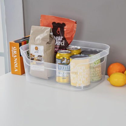 Sterilite 7 x 11 x 14.25 Inch Polished Open Scoop Front Storage Bin with Comfortable Carry Through Handles for Household Organization, Clear
