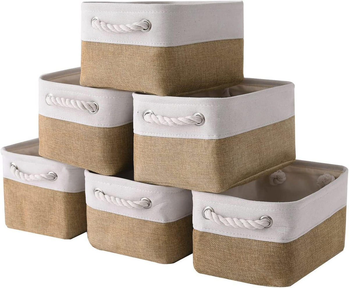 Fabric Storage Bins 12x8x5 inch [6-Pack] with Rope Handles - Decorative Baskets for Organizing
