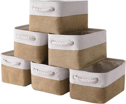 Fabric Storage Bins 12x8x5 inch [6-Pack] with Rope Handles - Decorative Baskets for Organizing