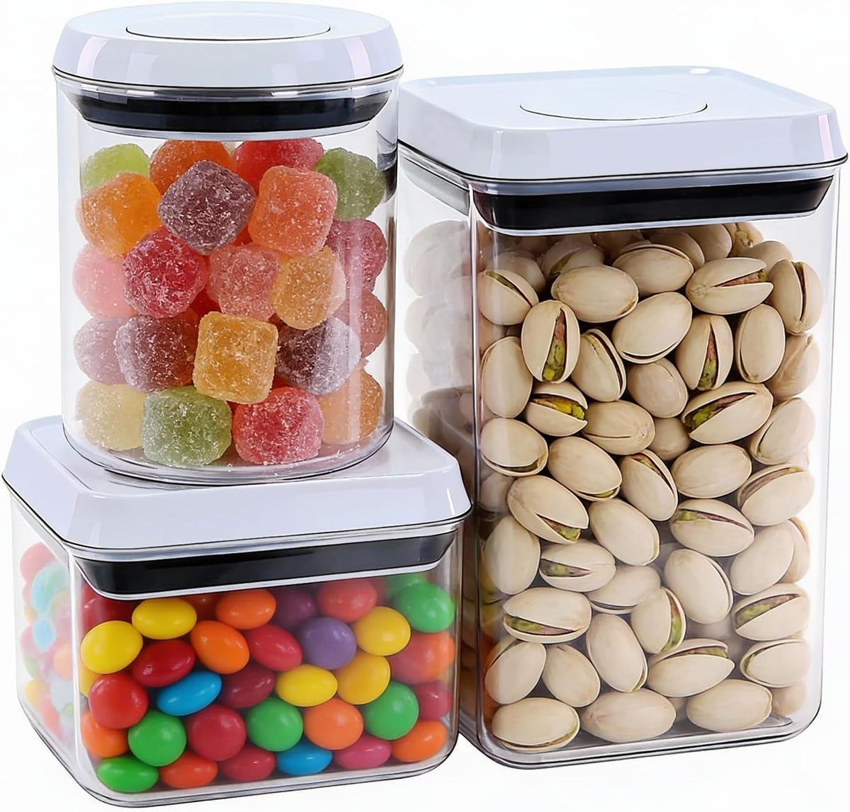 Pop Airtight Food Storage Containers with Lids, Push Button Seal BPA-Free for Kitchen Pantry Organization, 0.65Qt/0.7Qt/1.8Qt for Cereal, Flour, Sugar, Snacks Dry Food Storage