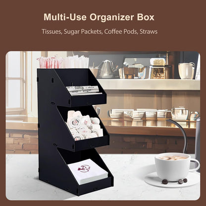 Sauce Packet Organizer, For Organizing Ketchup Packet, Condiment Packets, Sugar Packets, Hot Sauce Pack, 3-Tier Design with Straw Holder, Condiment Organizer for Restaurant, Cafe, Home, Black Acrylic