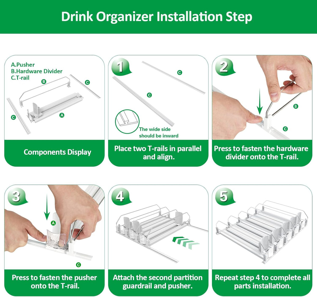 Drink Organizer for Fridge-White Automatic Pusher Glide,12oz 16oz 20oz-Soda Dispenser for Fridge-Holds up to 15 Cans
