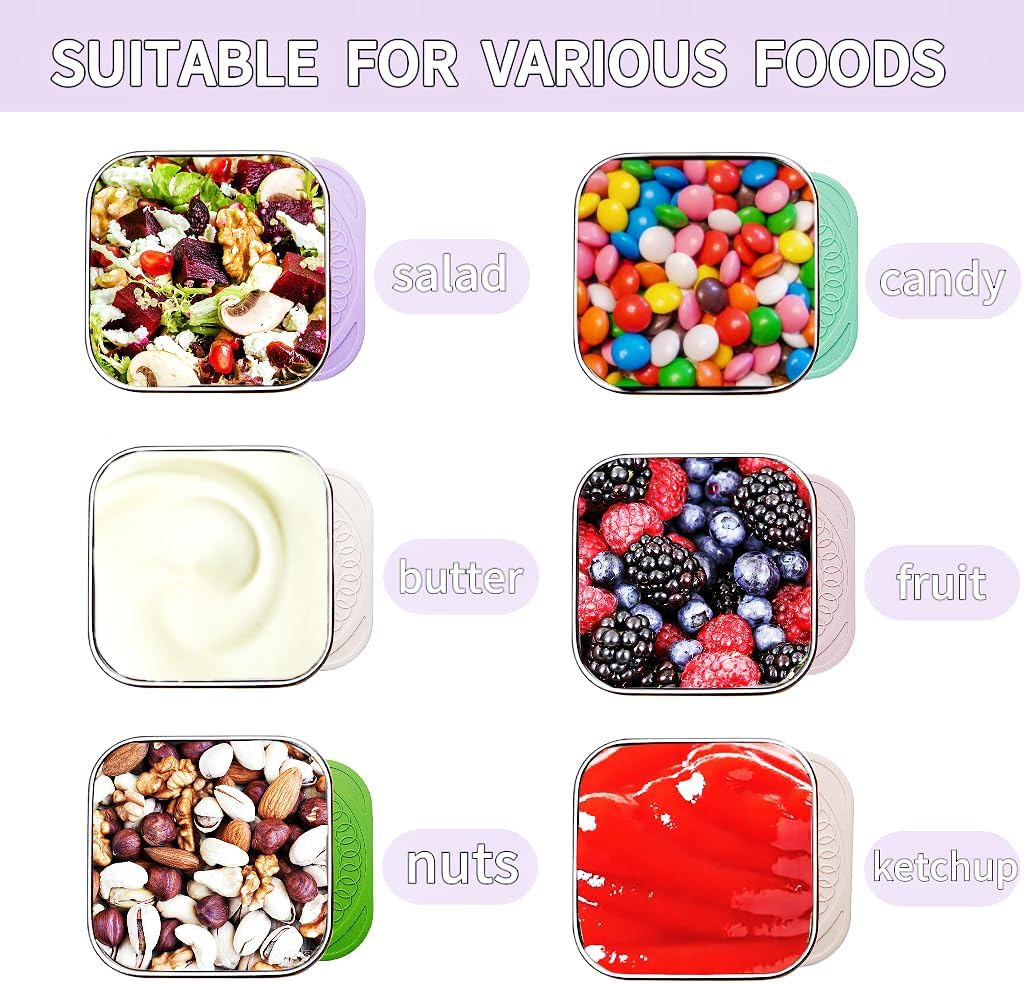 HTEVW 6Pack 6oz Stainless Steel Snack Containers for Kids, Easy Open Leak Proof Metal Toddler Snack Containers with Silicone Lids, Stackable Metal Toddler Lunch Box for Daycare, School and Travel