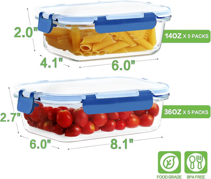 HOMBERKING Borosilicate Glass Meal Prep Containers with Locking Lids, Glass Food Storage Containers Set, Airtight Lunch Bento Boxes, BPA-Free & Leak Proof, 36oz & 14oz, Freezer, Oven Safe