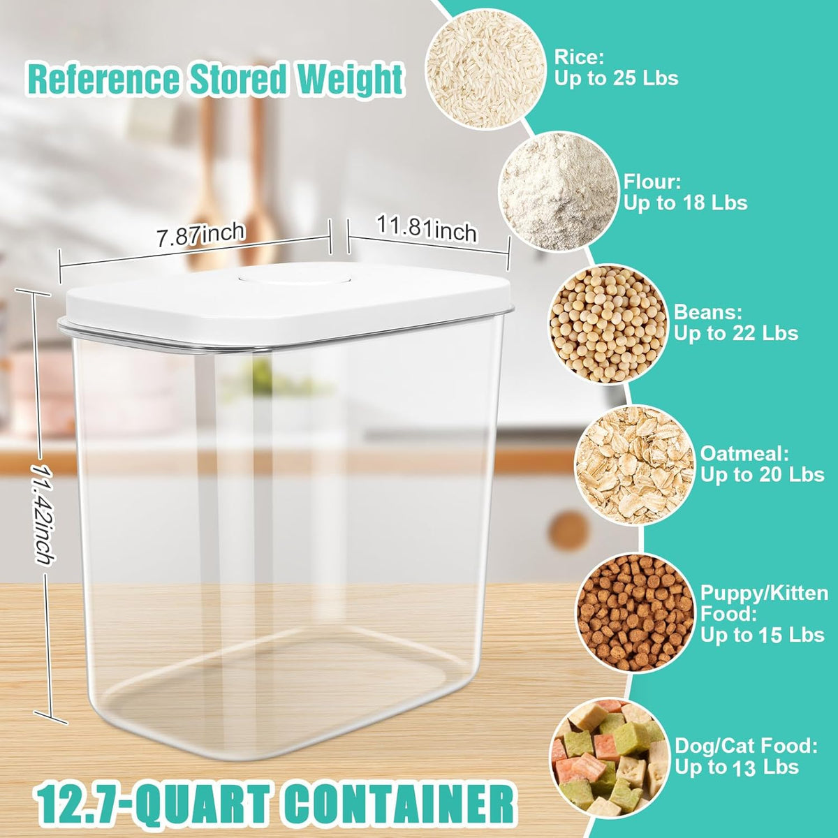 TBMax Rice Flour Storage Container with Automatic Flip-up Lid 25 Lbs | 12.68 Qt, Tall and Narrow Food Storage Flour Bin for Kitchen Pantry Organization, Pet Dog Cat Food Storage Container