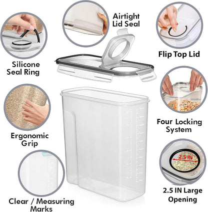 Shazo 2 Pack (6.3L / 213OZ) EXTRA Large Airtight Food Storage Cereal Containers for Bulk Food Storage BPA-Free Plastic Container, Pantry Organization and Canister for Rice, Pasta, Sugar & Flour
