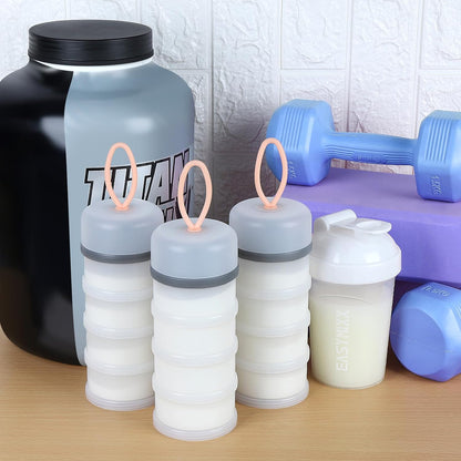 Accmor Protein Powder Container to Go with Funnels Stand, 4 Compartments Stackable Protein Powder Dispenser for Workout, Fitness, Travel