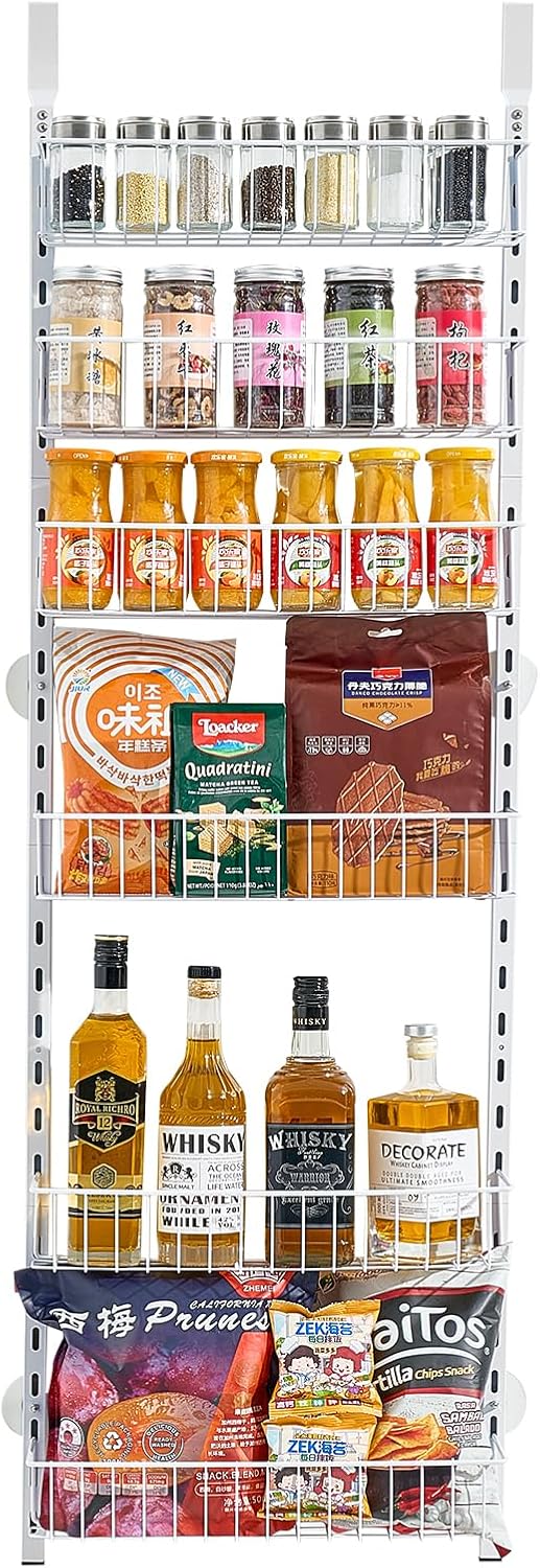 VEVOR Over the Door Pantry Organizer, 10-Tier Pantry Organization and Storage, Heavy-Duty Steel Hanging Spice Rack, Adjustable Wall Seasoning Shelves, for Home Kitchen Laundry Room Bathroom, White