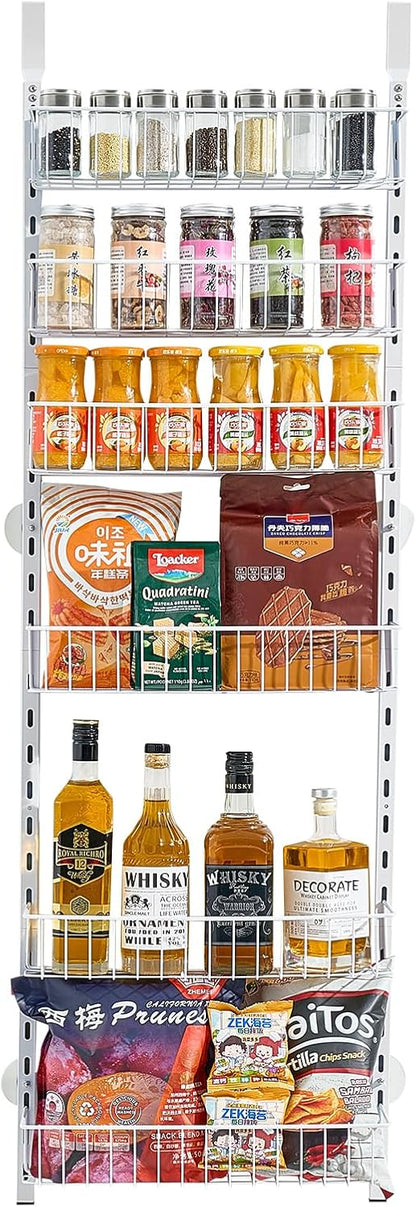 VEVOR Over the Door Pantry Organizer, 10-Tier Pantry Organization and Storage, Heavy-Duty Steel Hanging Spice Rack, Adjustable Wall Seasoning Shelves, for Home Kitchen Laundry Room Bathroom, White