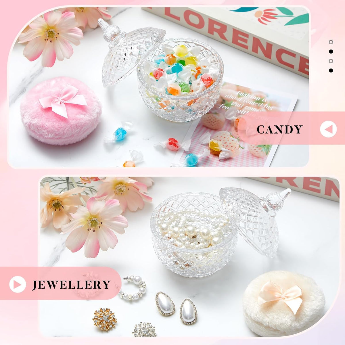 Tioncy 3 Pcs Large Body Powder Puff and Container Valentine's Day gift Powder Container with Puff Crystal Case Soft Washable Reusable Velour Face Body Glitter Wet Dry Makeup (Classic,Clear)