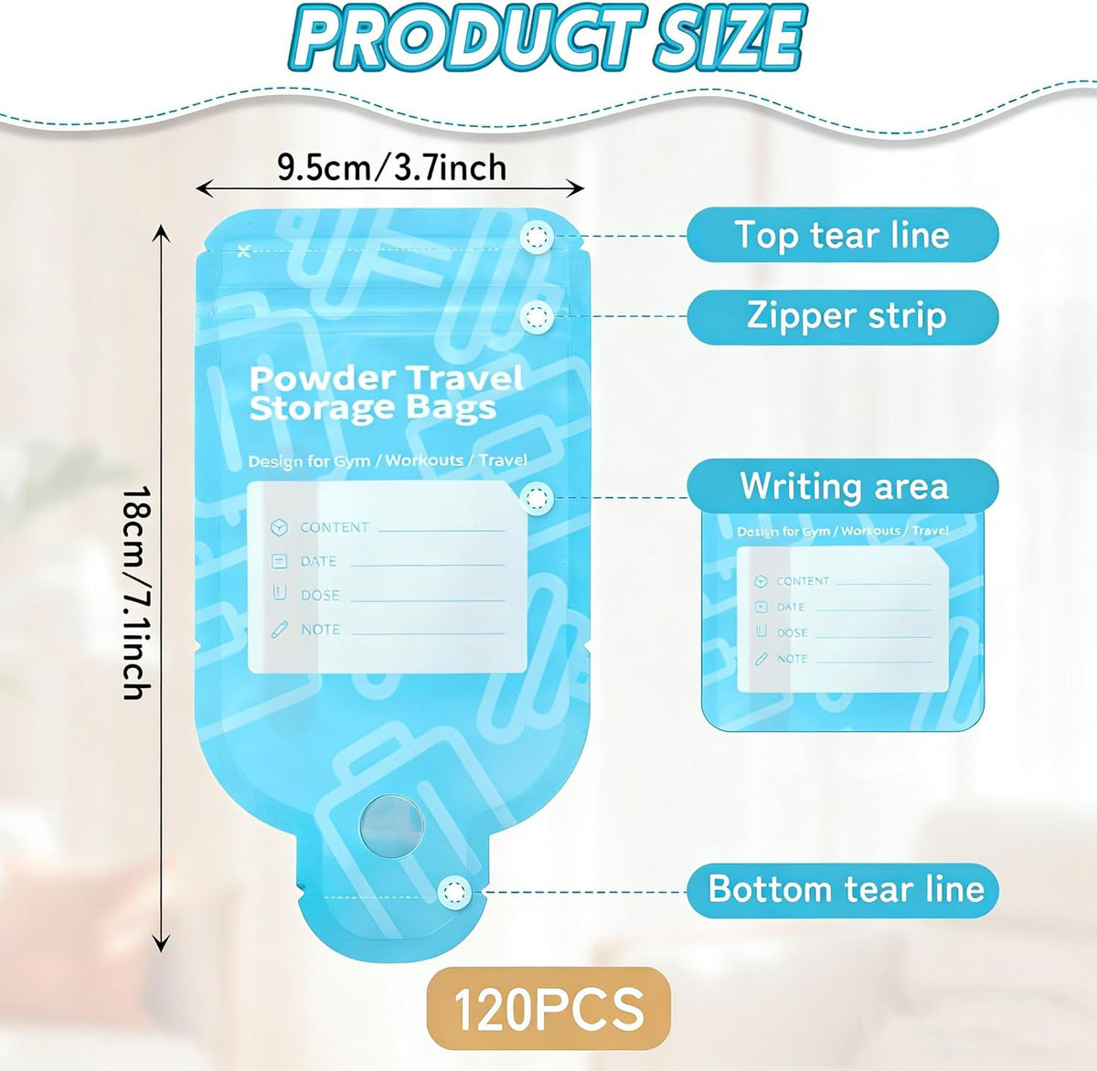 Protein Powder Travel Container Bags, 60Pcs Leakproof Bottle-Shaped Disposable Powder Travel Storage Bags for Gym, Workouts, Outdoor | Mess-Free Supplement Storage Solution (60)