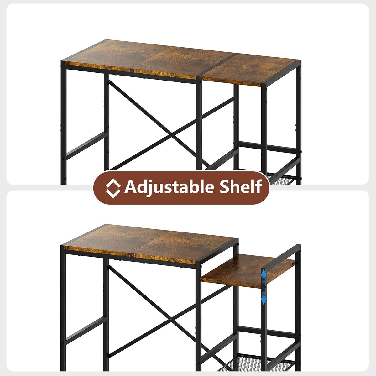 Yuyetuyo Mini Fridge Stand with Storage Shelves, Wine Cabinet, Microwave Stand, Coffee Bar, TV Stand, Bakers Rack, Beverage Refrigerator Table Adjustable for Dorm Apartment Kitchen Rustic Brown