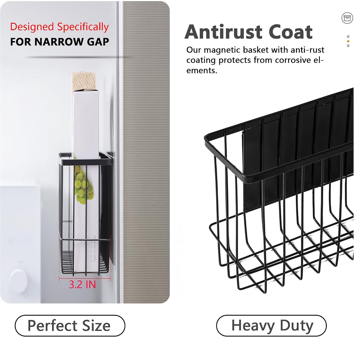 Magnetic Refrigerator Organizer Magnetic Basket Kitchen Organizer Metal Ziplock Bag Storage Organizer (10.25" L x 3.2" W x 6" H, Black)