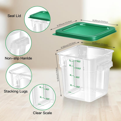 4 pcs 4qt Food Storage Containers with Lid, Square Clear Commercial Food Storage Containers with Handle and Scale for Food Storage in Home Kitchen & Dining (Green)